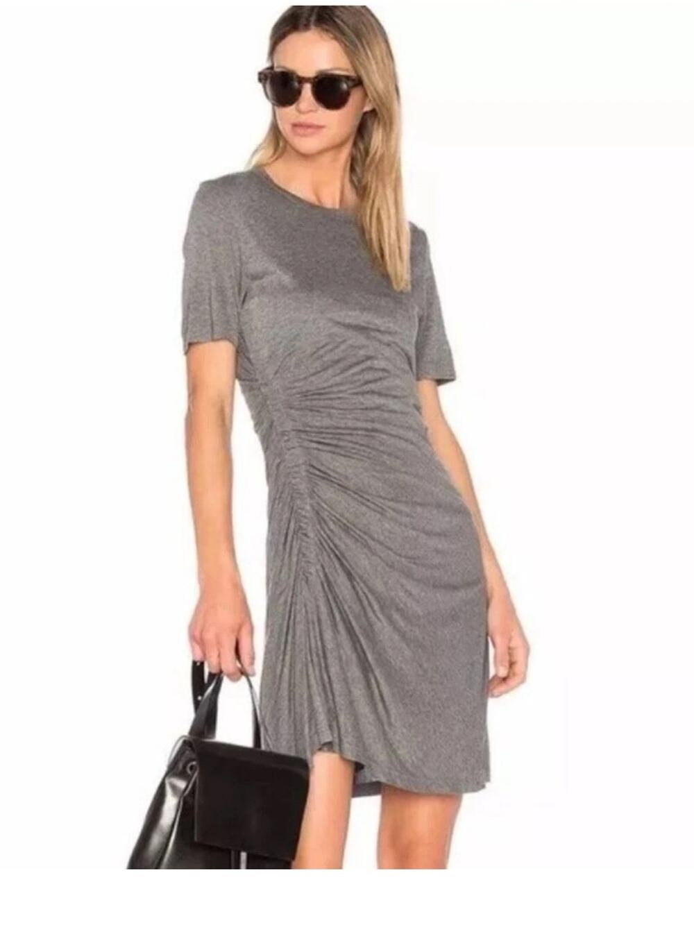 A.L.C. Sally Gray Short-Sleeve Ruched Mini T-Shirt Dress, EUC, Small, MSRP $495